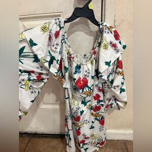 Forever 21 Floral Long Sleeve Dress - White, Red, Green, Yellow